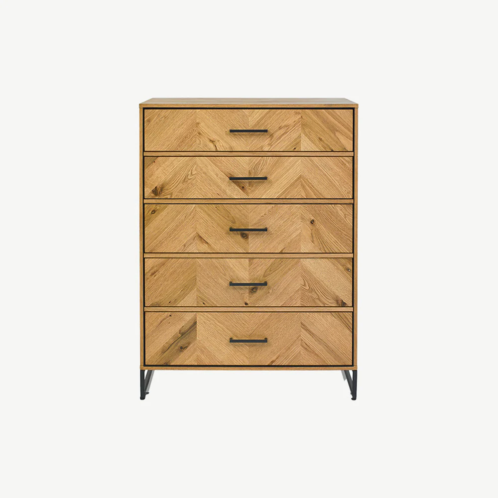 Birchwood Rustic Oak 5 Drawer Tall Chest - Image 4